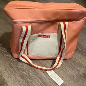 L*Space Coastal Cooler Bag - Coral Pink w/ Red Stripe NWT